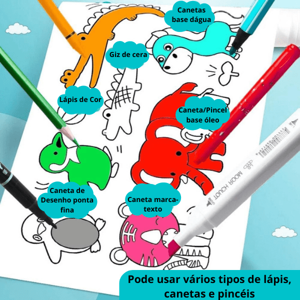 rolo de desenho - tipos canetas