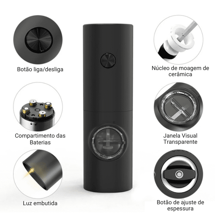 Conjunto Moedor de Sal e Pimenta Elétrico Ajustável