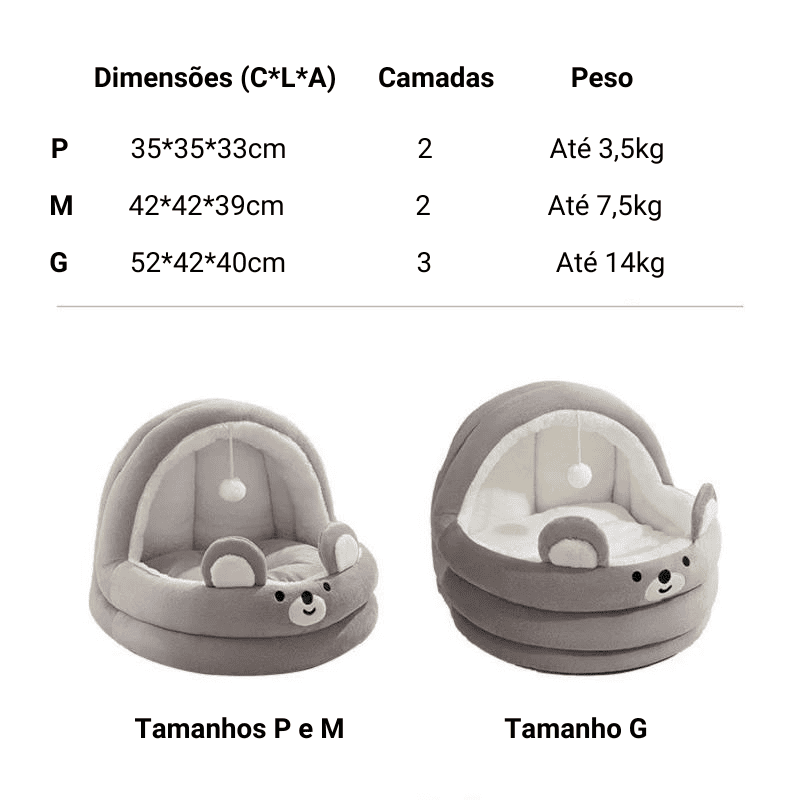 Caminha para Gatos Semifechada Urso