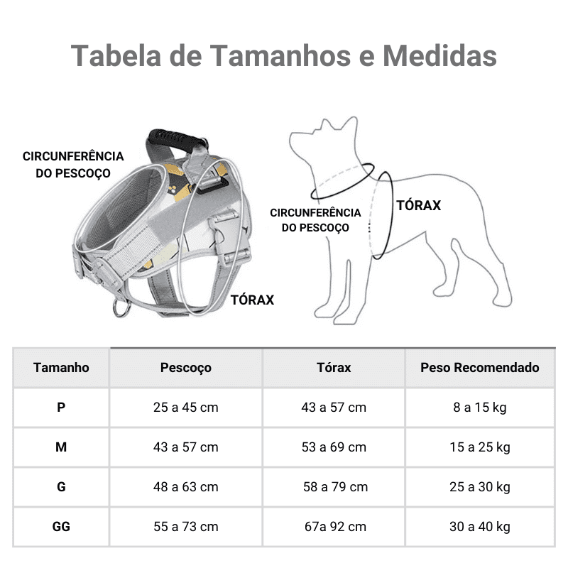 Coleira Peitoral para Cachorro Grande Antipuxão com Alça