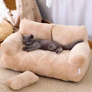 Sofá Cama de Luxo para Gatos e Cachorros - Caqui