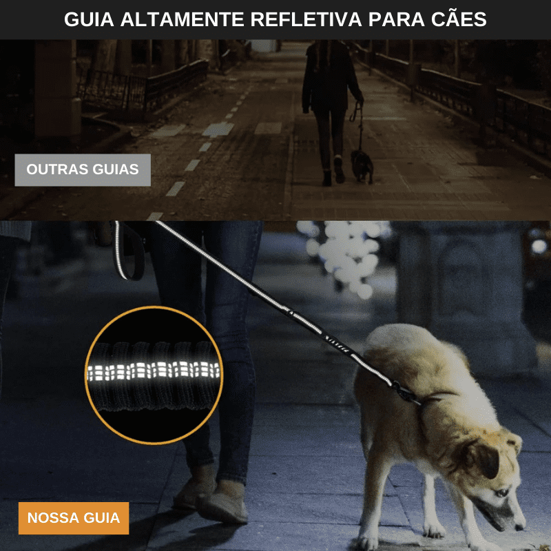 Guia Elástica Multifuncional com Mosquetão para Pets – Fitas refletivas