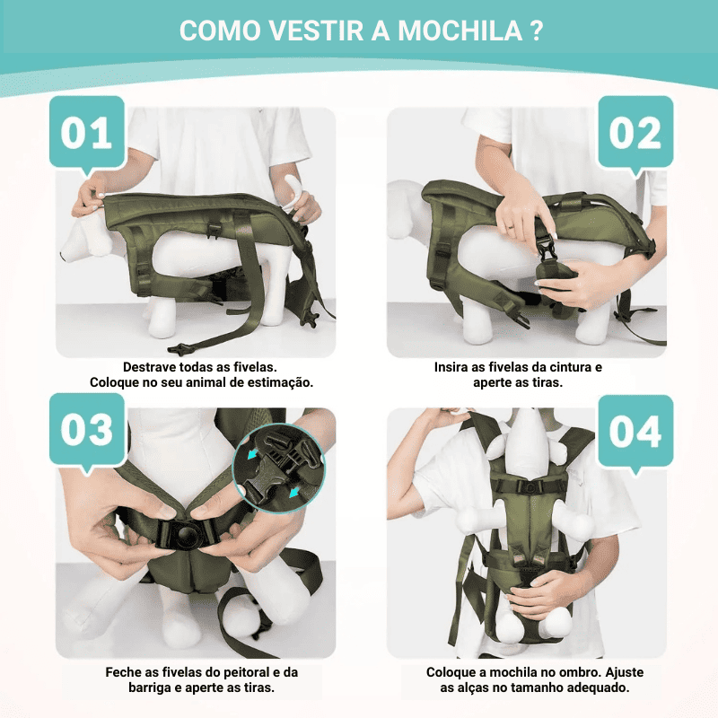 Mochila Canguru para Pet Ajustável - como colocar e vestir