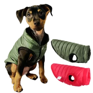 Colete Puffer para Cachorros Pequenos e Gatos - Verde e Vermelho