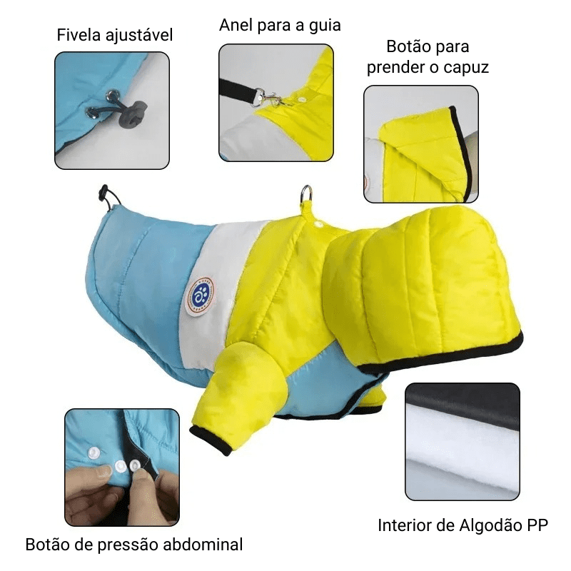 Jaqueta de Inverno para Cachorros Impermeável com Capuz