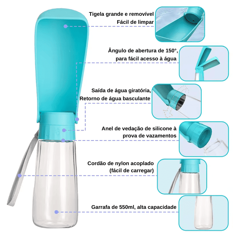 Garrafa de Água Portátil para Cães 550ml