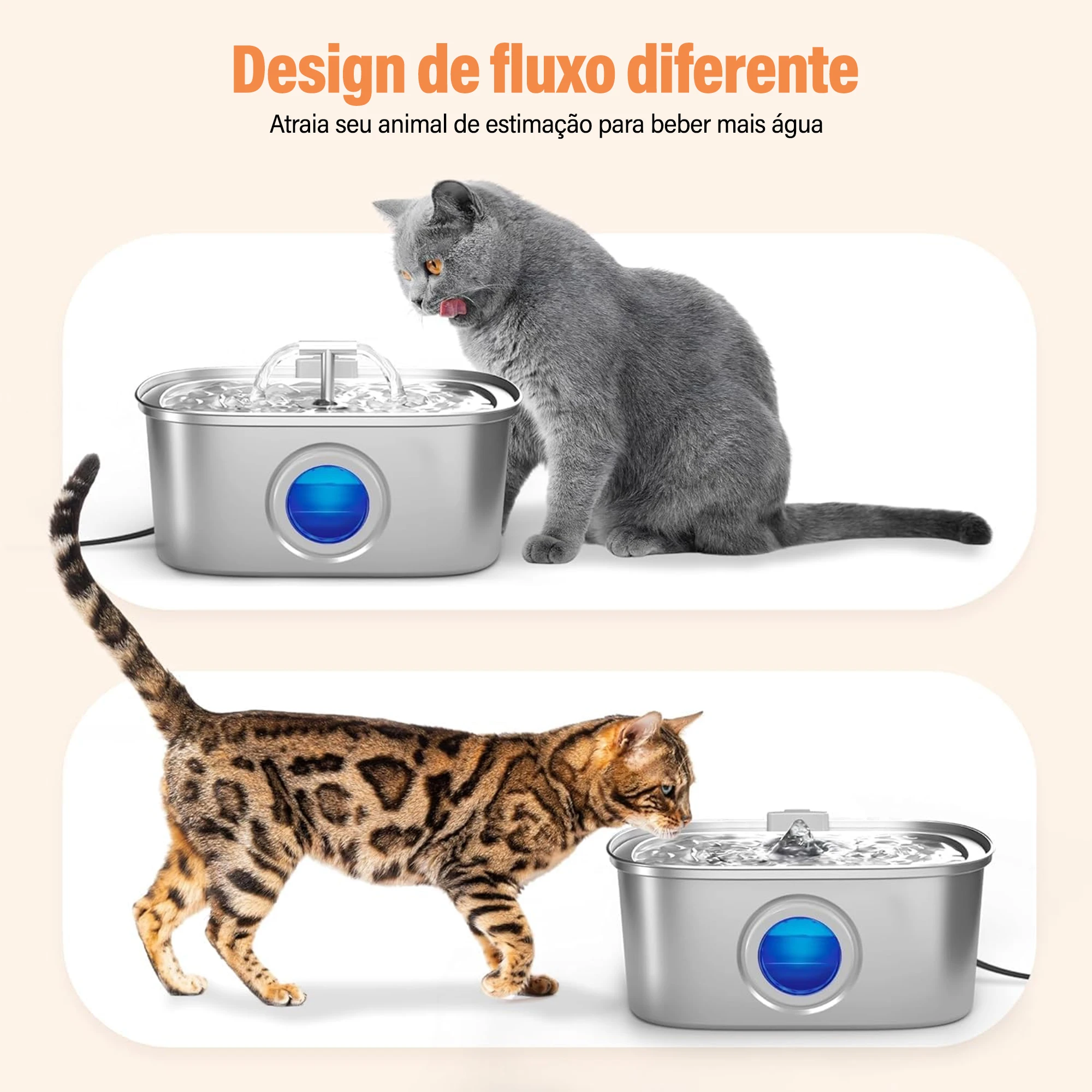 Bebedouro para Gatos em Aço Inoxidável de 3,2 litros - Saída dupla e fluxo suave