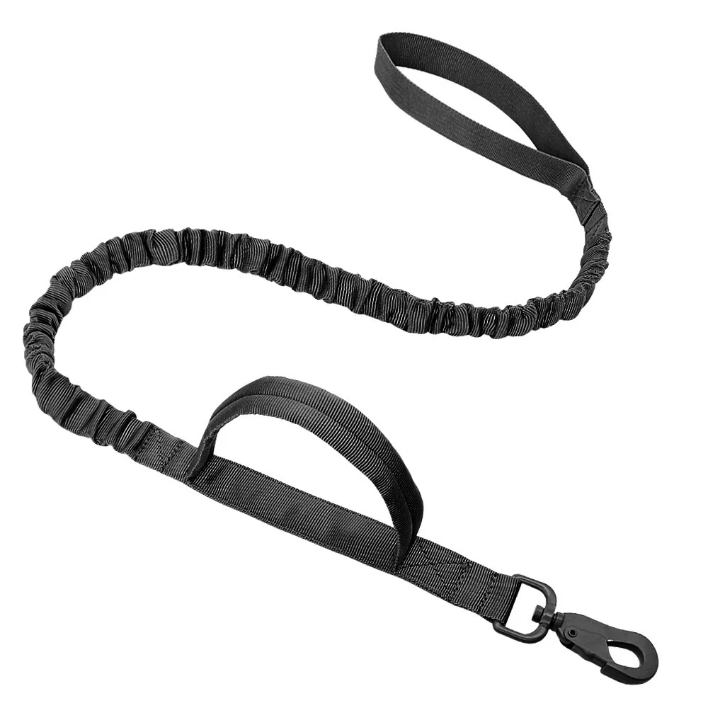 Guia para Cachorro Tática Elástica com 2 Alças - Preto