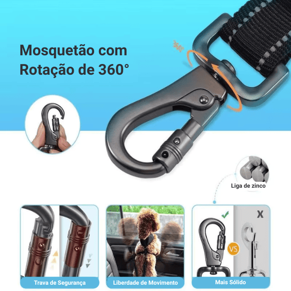 Cinto de Segurança Pet 2 em 1 com mosquetão giratorio