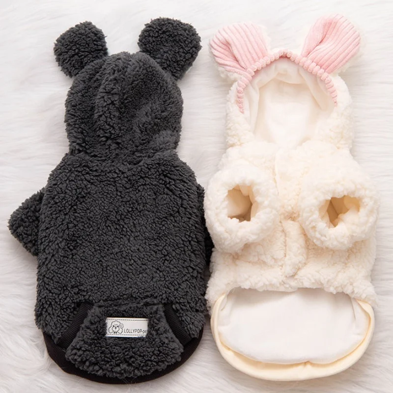 Casaco de Pelúcia para Cachorro com Capuz de Urso