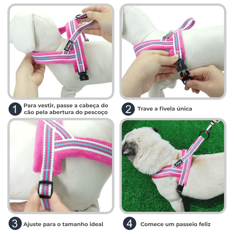 Coleira Antipuxão para Cachorro Forrada de Lã