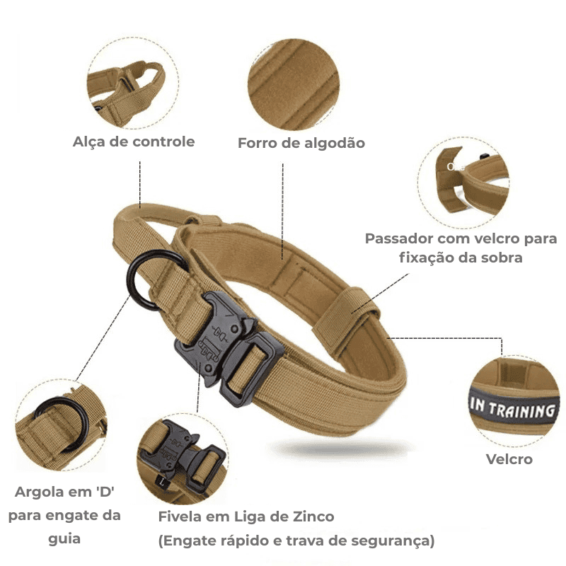 Coleira Tática para Cachorro Médio e Grande – composição