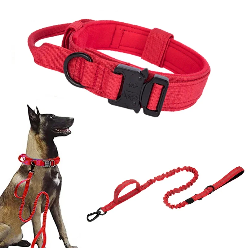 Coleira Tática Ajustável com Guia – vermelho- Kit com guia